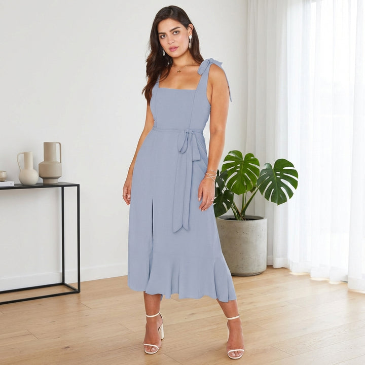 Temperament Suspender Split Dress With Lace-up Design Fashion Summer Ruffled Beach Dresses For Women