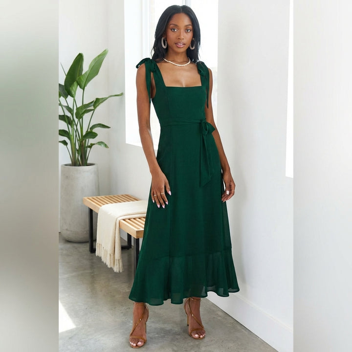 Temperament Suspender Split Dress With Lace-up Design Fashion Summer Ruffled Beach Dresses For Women