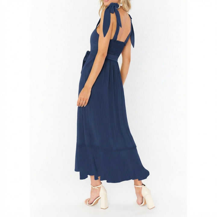 Temperament Suspender Split Dress With Lace-up Design Fashion Summer Ruffled Beach Dresses For Women