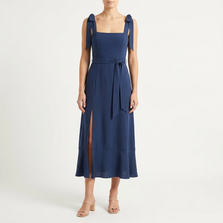 Temperament Suspender Split Dress With Lace-up Design Fashion Summer Ruffled Beach Dresses For Women