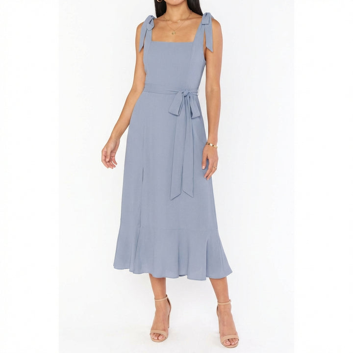 Temperament Suspender Split Dress With Lace-up Design Fashion Summer Ruffled Beach Dresses For Women