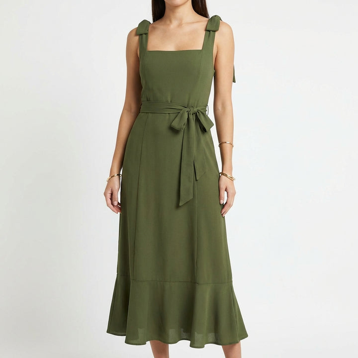 Temperament Suspender Split Dress With Lace-up Design Fashion Summer Ruffled Beach Dresses For Women