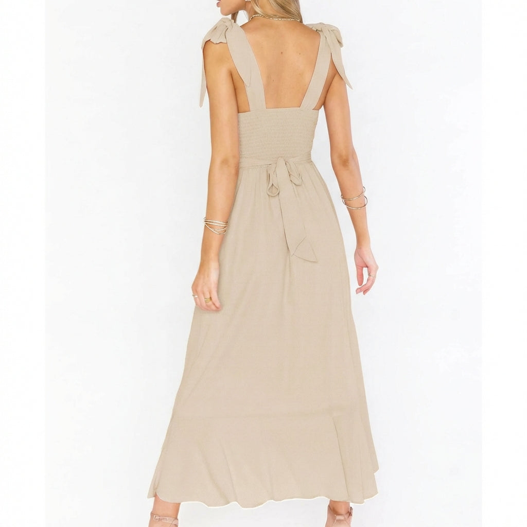 Temperament Suspender Split Dress With Lace-up Design Fashion Summer Ruffled Beach Dresses For Women