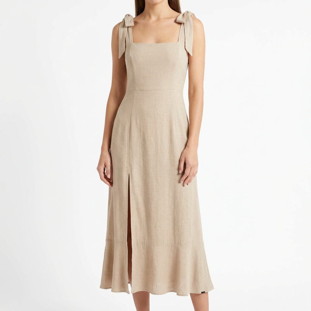 Temperament Suspender Split Dress With Lace-up Design Fashion Summer Ruffled Beach Dresses For Women
