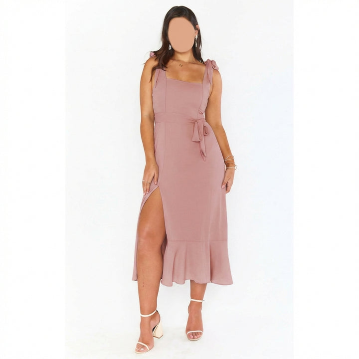 Temperament Suspender Split Dress With Lace-up Design Fashion Summer Ruffled Beach Dresses For Women