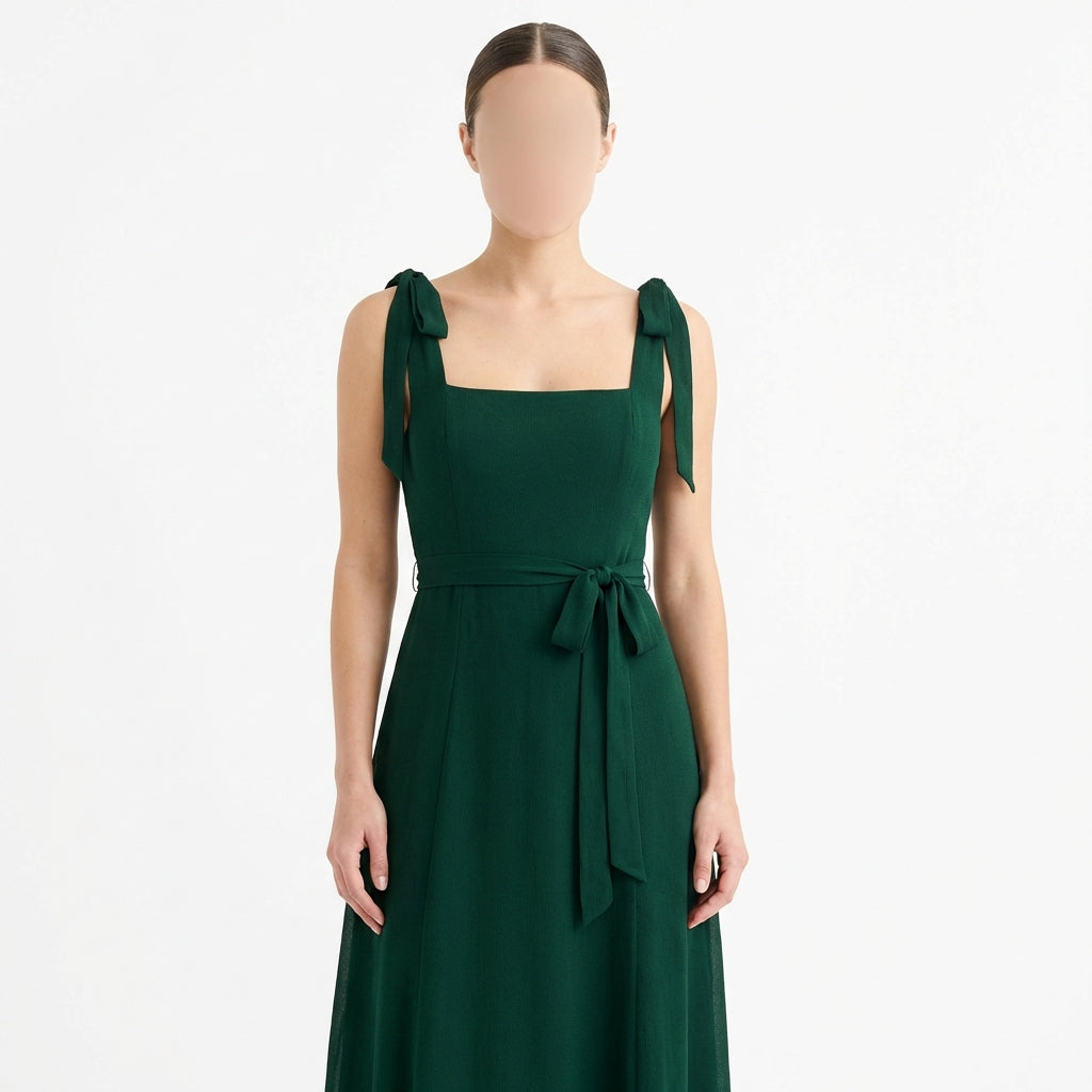 Temperament Suspender Split Dress With Lace-up Design Fashion Summer Ruffled Beach Dresses For Women
