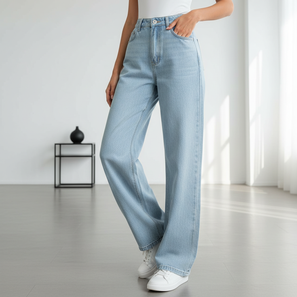 Washed Fashion Straight Jeans Women's Mid Waist