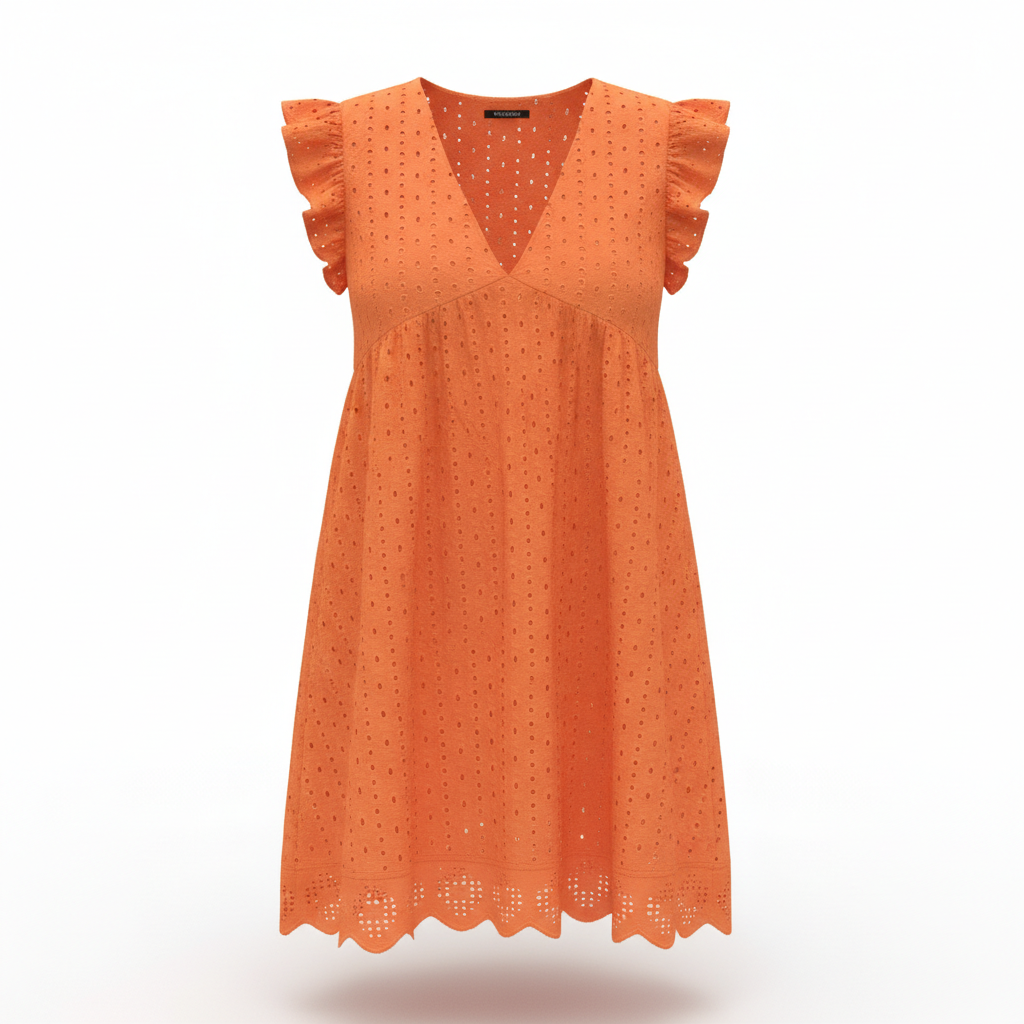 Lace Dresses With Pocket Summer Sleeveless Jacquard Cutout V-Neck Beach Dress