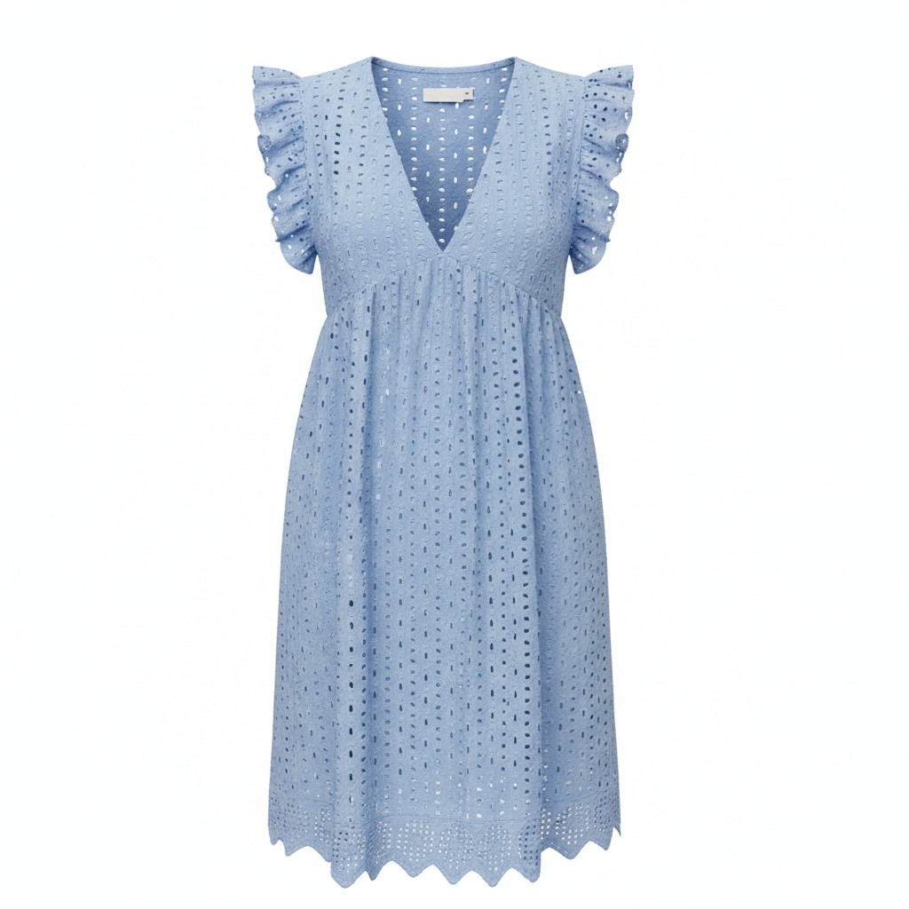 Lace Dresses With Pocket Summer Sleeveless Jacquard Cutout V-Neck Beach Dress
