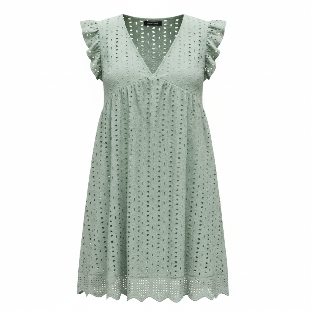 Lace Dresses With Pocket Summer Sleeveless Jacquard Cutout V-Neck Beach Dress