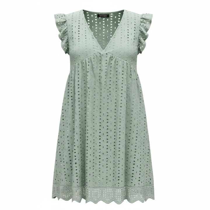 Lace Dresses With Pocket Summer Sleeveless Jacquard Cutout V-Neck Beach Dress