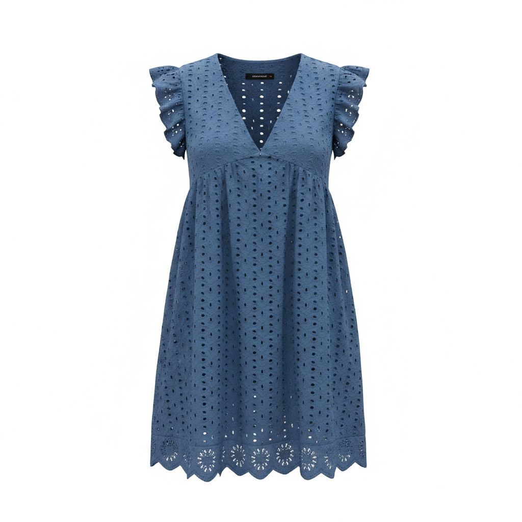 Lace Dresses With Pocket Summer Sleeveless Jacquard Cutout V-Neck Beach Dress