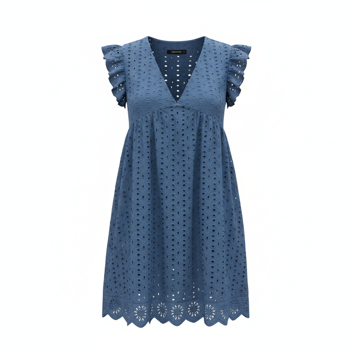 Lace Dresses With Pocket Summer Sleeveless Jacquard Cutout V-Neck Beach Dress