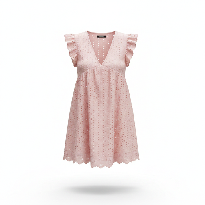 Lace Dresses With Pocket Summer Sleeveless Jacquard Cutout V-Neck Beach Dress