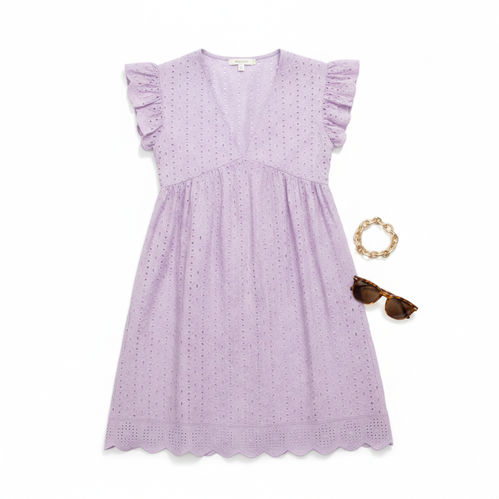 Lace Dresses With Pocket Summer Sleeveless Jacquard Cutout V-Neck Beach Dress