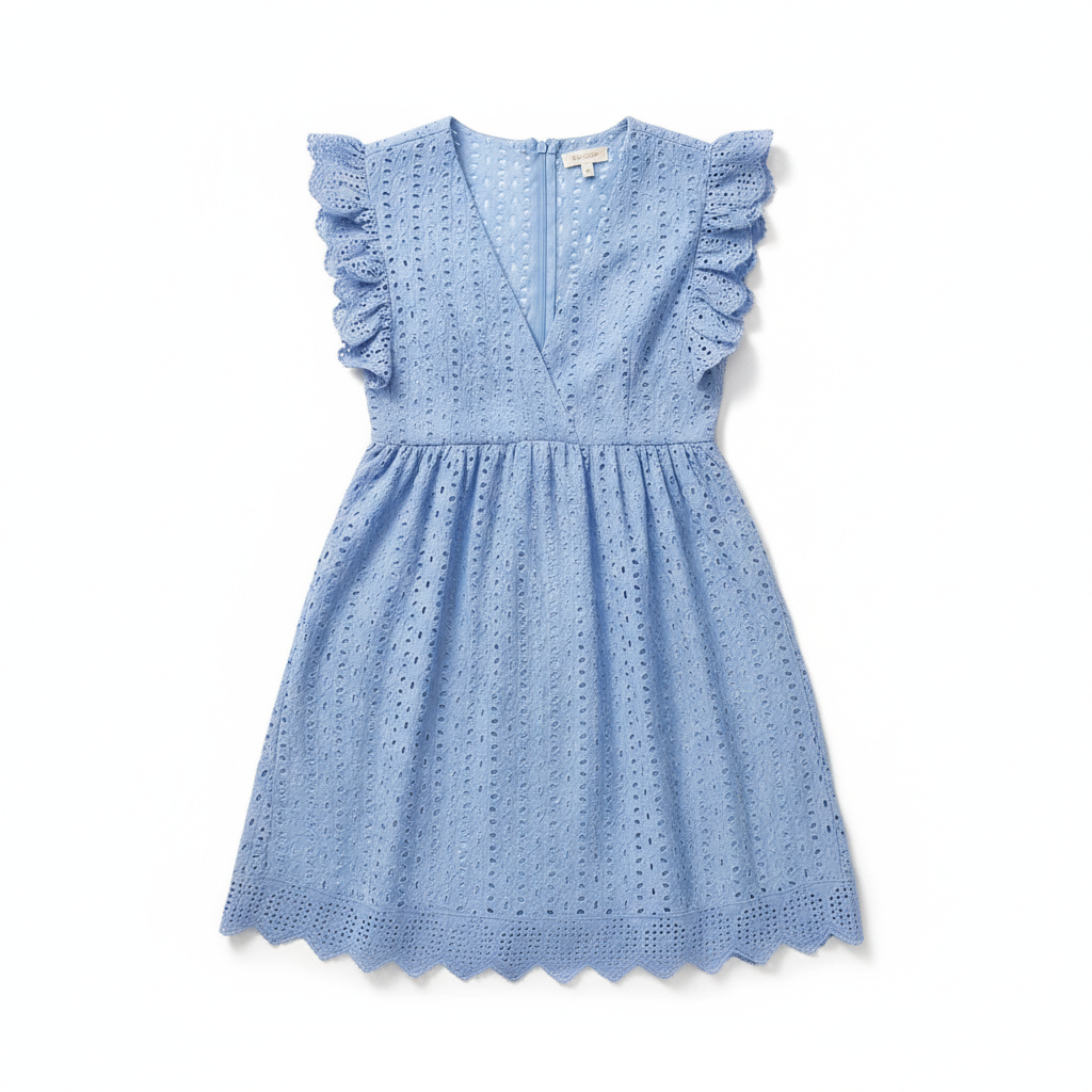 Lace Dresses With Pocket Summer Sleeveless Jacquard Cutout V-Neck Beach Dress