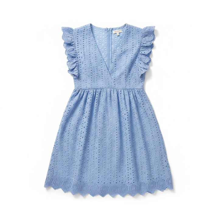 Lace Dresses With Pocket Summer Sleeveless Jacquard Cutout V-Neck Beach Dress