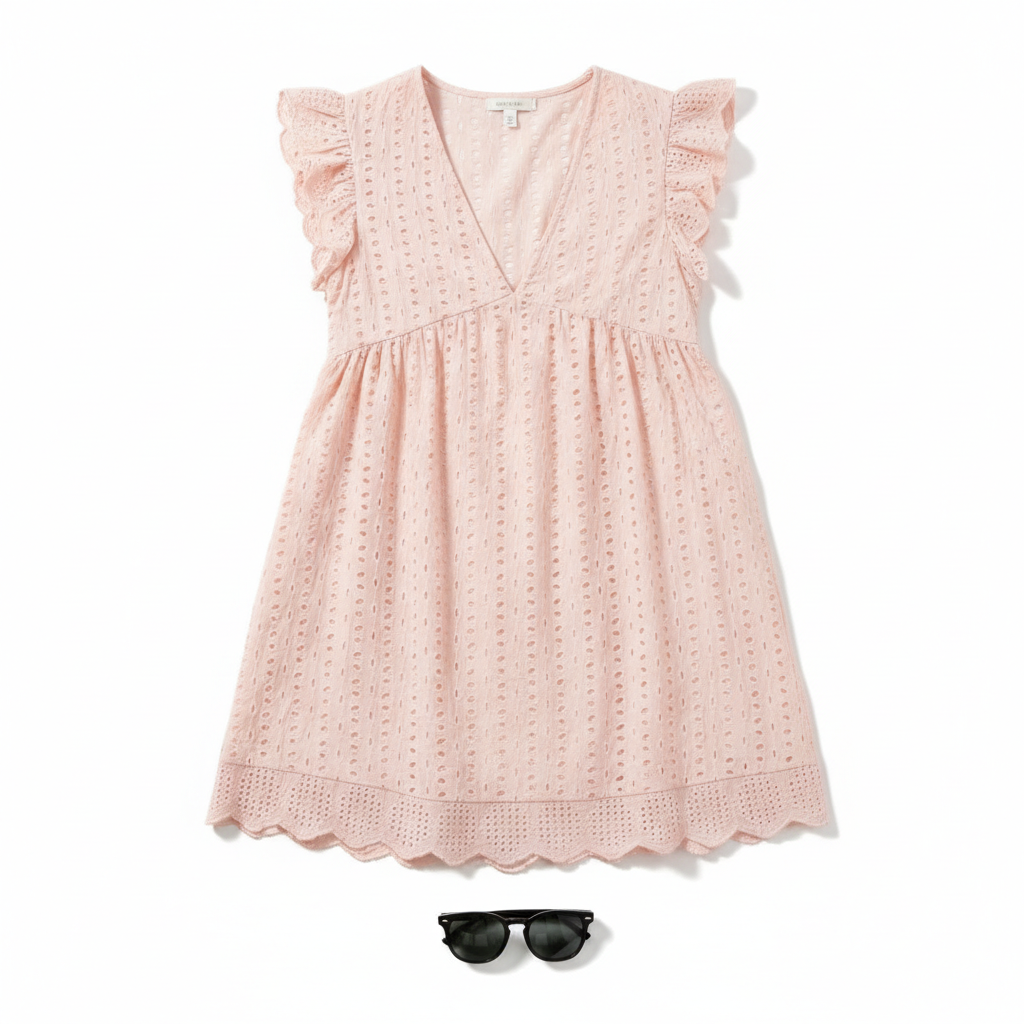 Lace Dresses With Pocket Summer Sleeveless Jacquard Cutout V-Neck Beach Dress