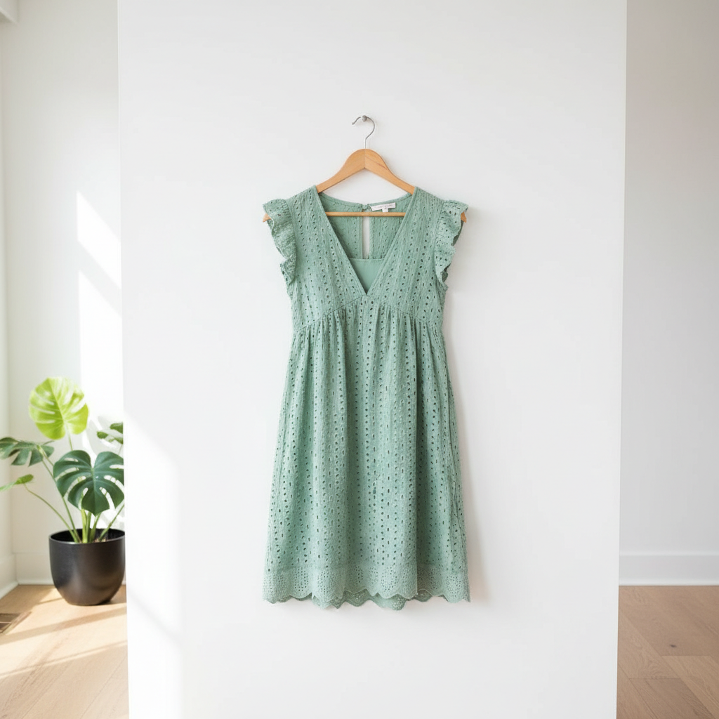 Lace Dresses With Pocket Summer Sleeveless Jacquard Cutout V-Neck Beach Dress