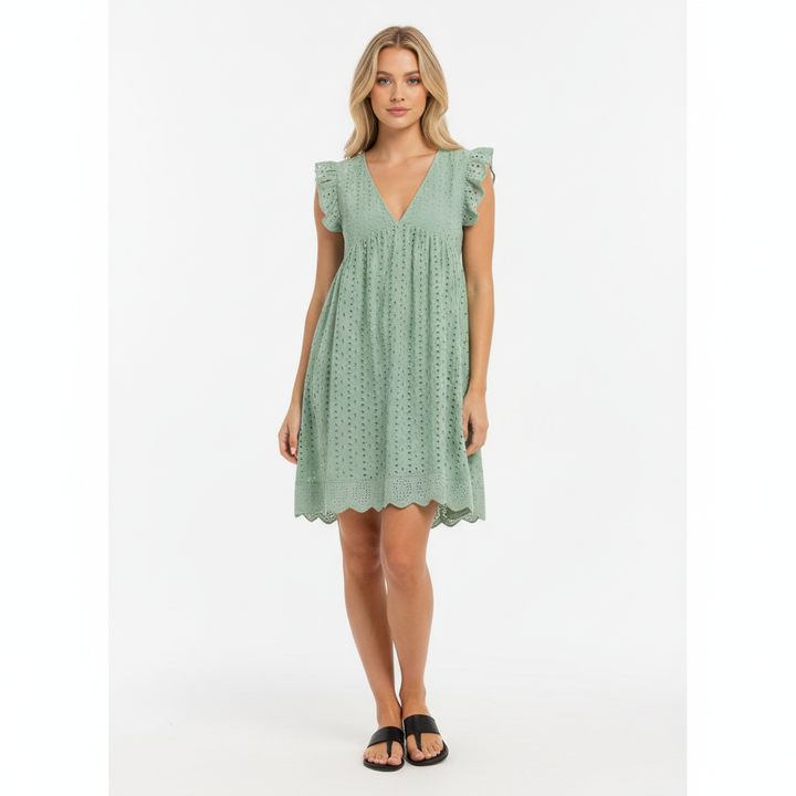 Lace Dresses With Pocket Summer Sleeveless Jacquard Cutout V-Neck Beach Dress