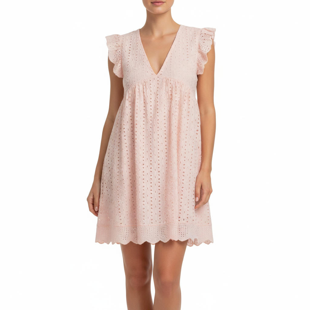 Lace Dresses With Pocket Summer Sleeveless Jacquard Cutout V-Neck Beach Dress