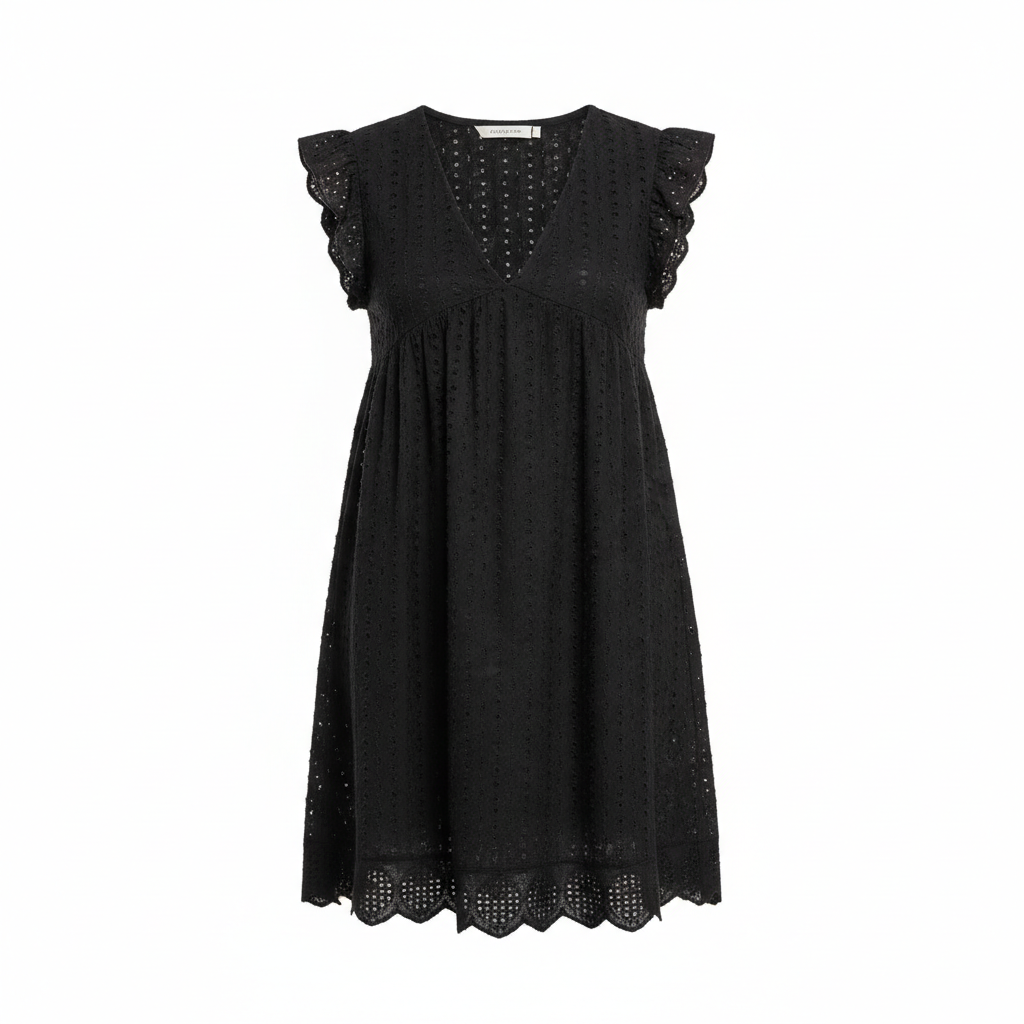 Lace Dresses With Pocket Summer Sleeveless Jacquard Cutout V-Neck Beach Dress