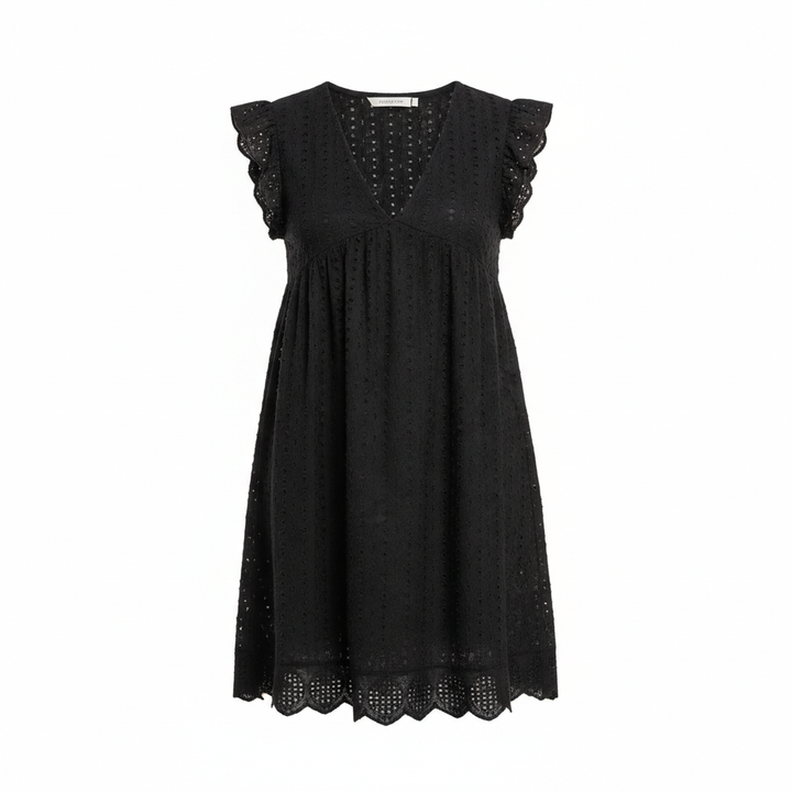 Lace Dresses With Pocket Summer Sleeveless Jacquard Cutout V-Neck Beach Dress