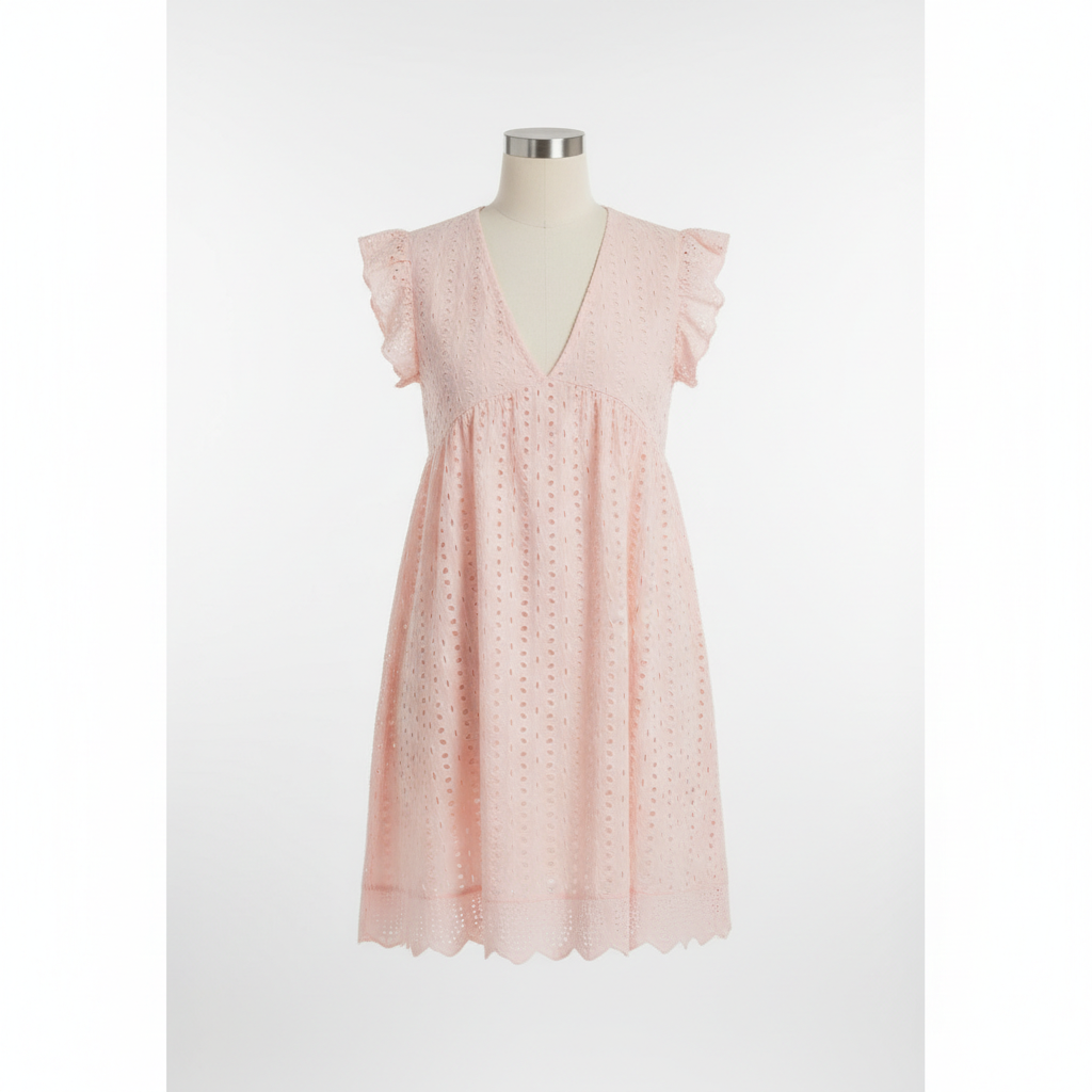 Lace Dresses With Pocket Summer Sleeveless Jacquard Cutout V-Neck Beach Dress