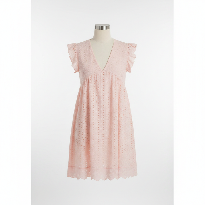 Lace Dresses With Pocket Summer Sleeveless Jacquard Cutout V-Neck Beach Dress