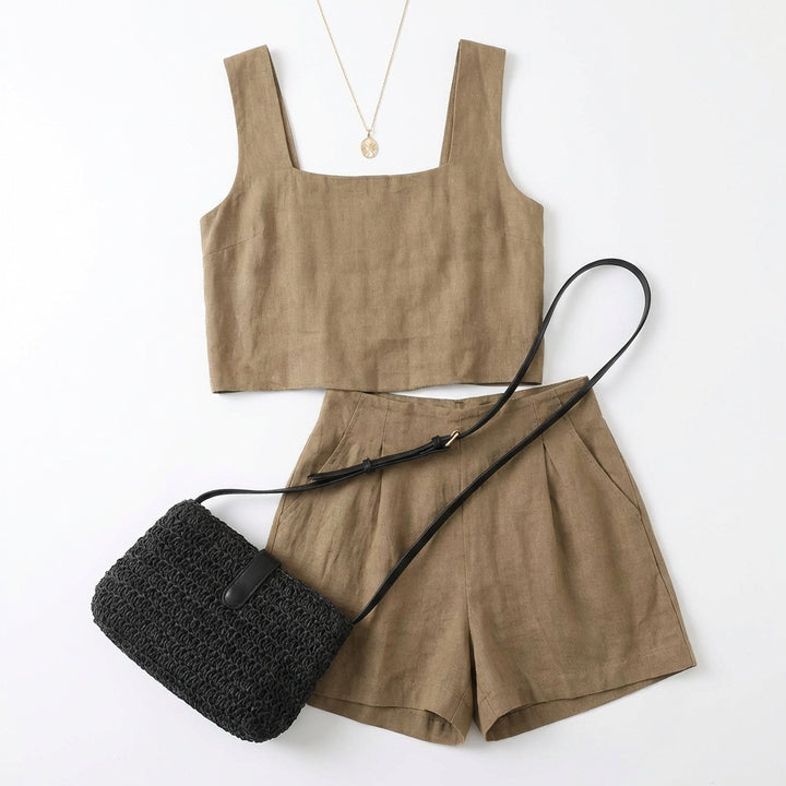 Women's 2-Piece Summer Lounge Set – Square Neck Top & Shorts Outfit