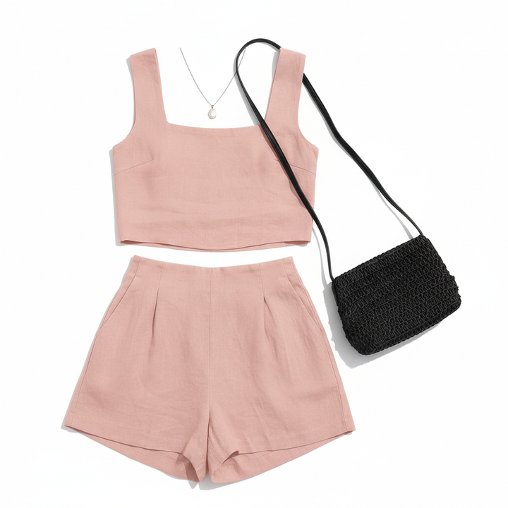 Women's 2-Piece Summer Lounge Set – Square Neck Top & Shorts Outfit