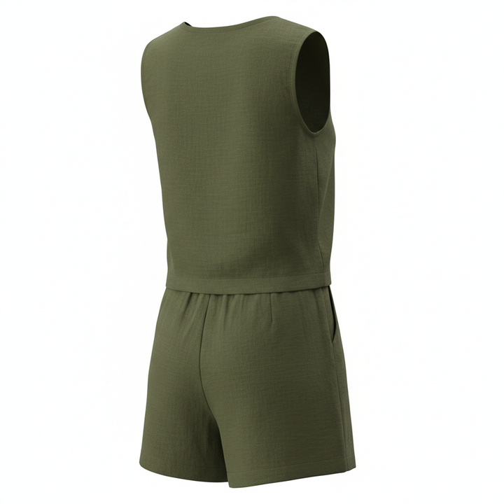 Women's 2-Piece Summer Lounge Set – Square Neck Top & Shorts Outfit
