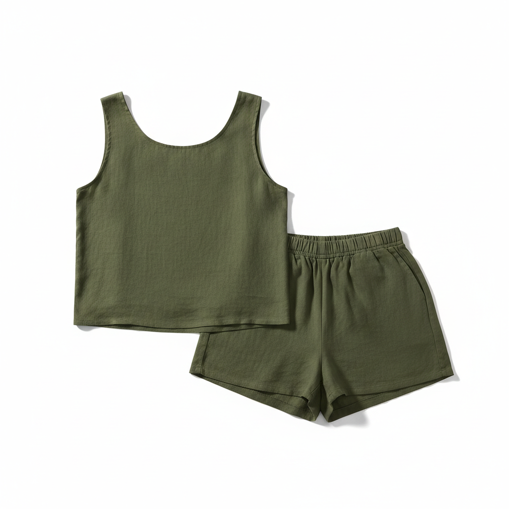 Women's 2-Piece Summer Lounge Set – Square Neck Top & Shorts Outfit