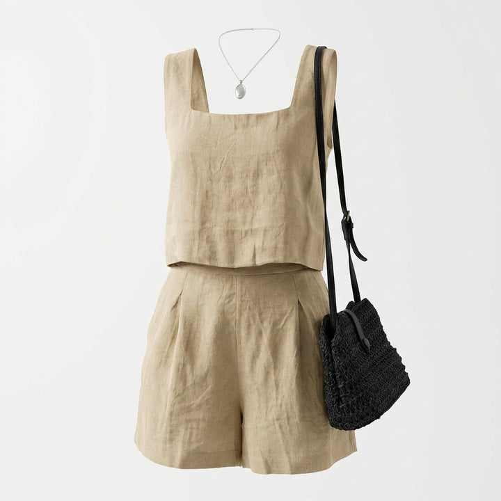 Women's 2-Piece Summer Lounge Set – Square Neck Top & Shorts Outfit
