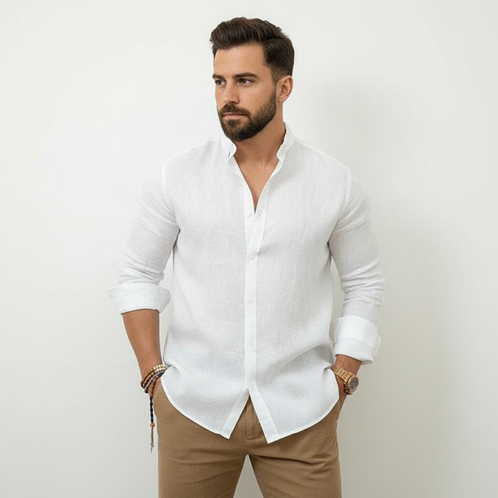Amazon Men's Linen Shirt Button Shirt Summer Beach Solid Color
