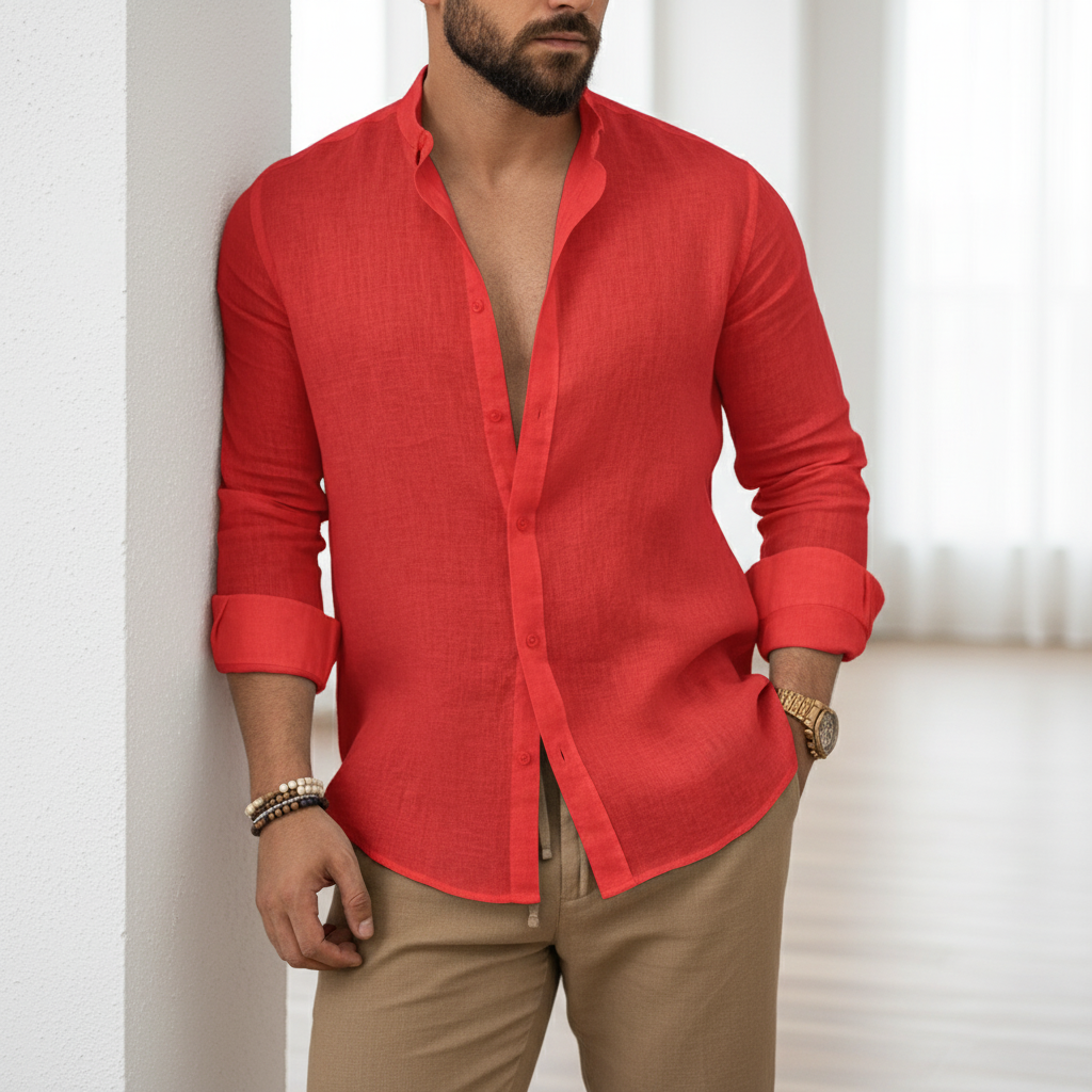 Amazon Men's Linen Shirt Button Shirt Summer Beach Solid Color