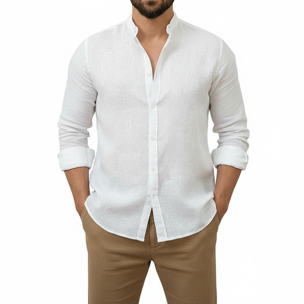 Amazon Men's Linen Shirt Button Shirt Summer Beach Solid Color