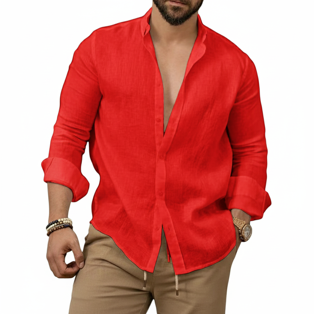 Amazon Men's Linen Shirt Button Shirt Summer Beach Solid Color