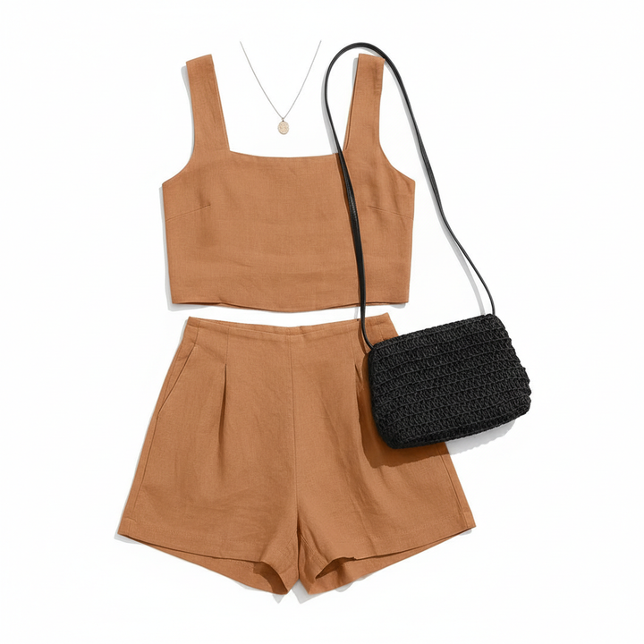 Women's 2-Piece Summer Lounge Set – Square Neck Top & Shorts Outfit