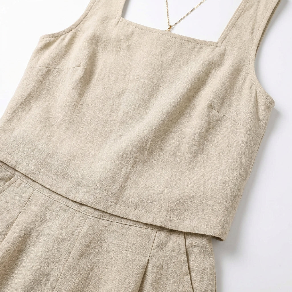 Women's 2-Piece Summer Lounge Set – Square Neck Top & Shorts Outfit