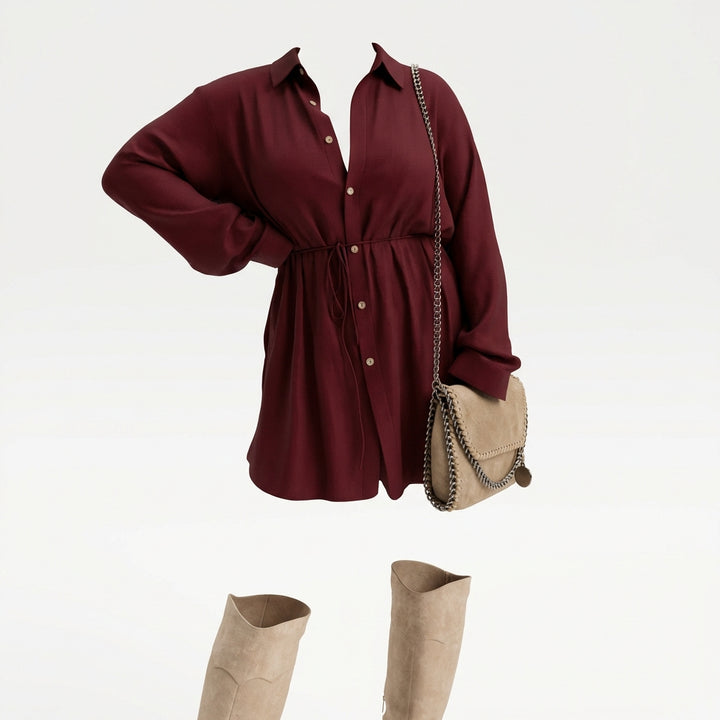 Women's Long Sleeve Jumpsuit With Button Fashion Shirt Dress