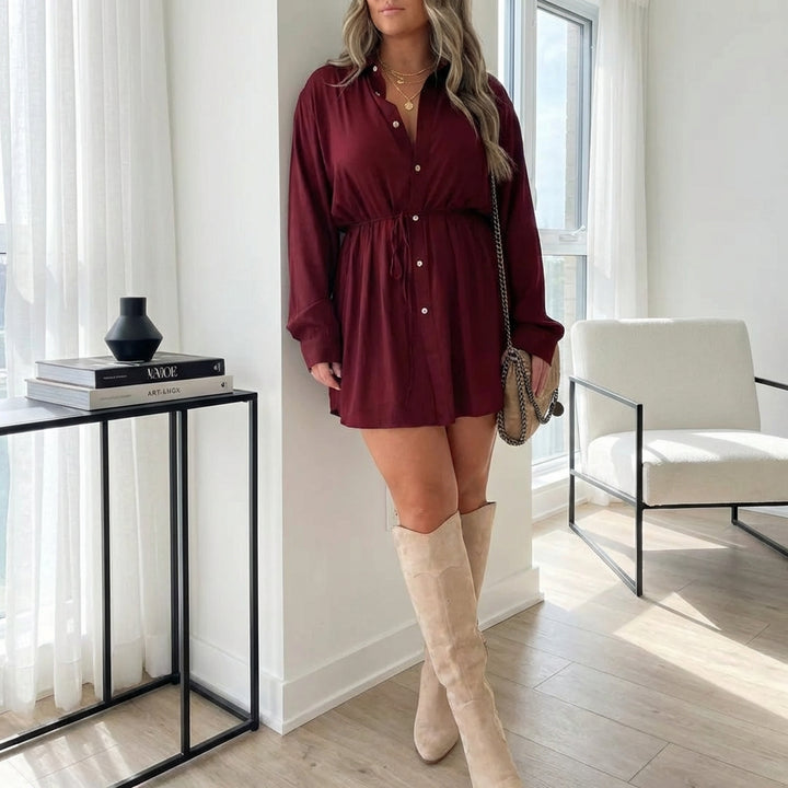 Women's Long Sleeve Jumpsuit With Button Fashion Shirt Dress