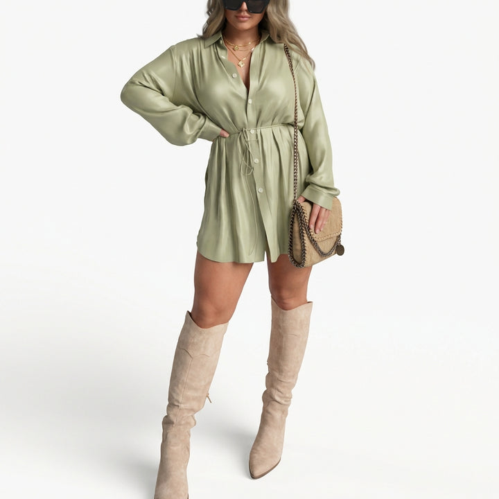 Women's Long Sleeve Jumpsuit With Button Fashion Shirt Dress