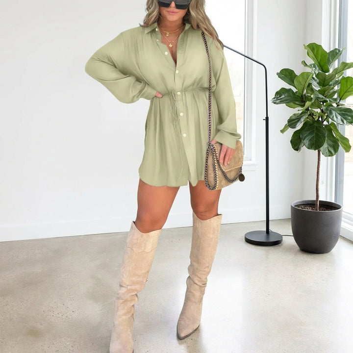 Women's Long Sleeve Jumpsuit With Button Fashion Shirt Dress