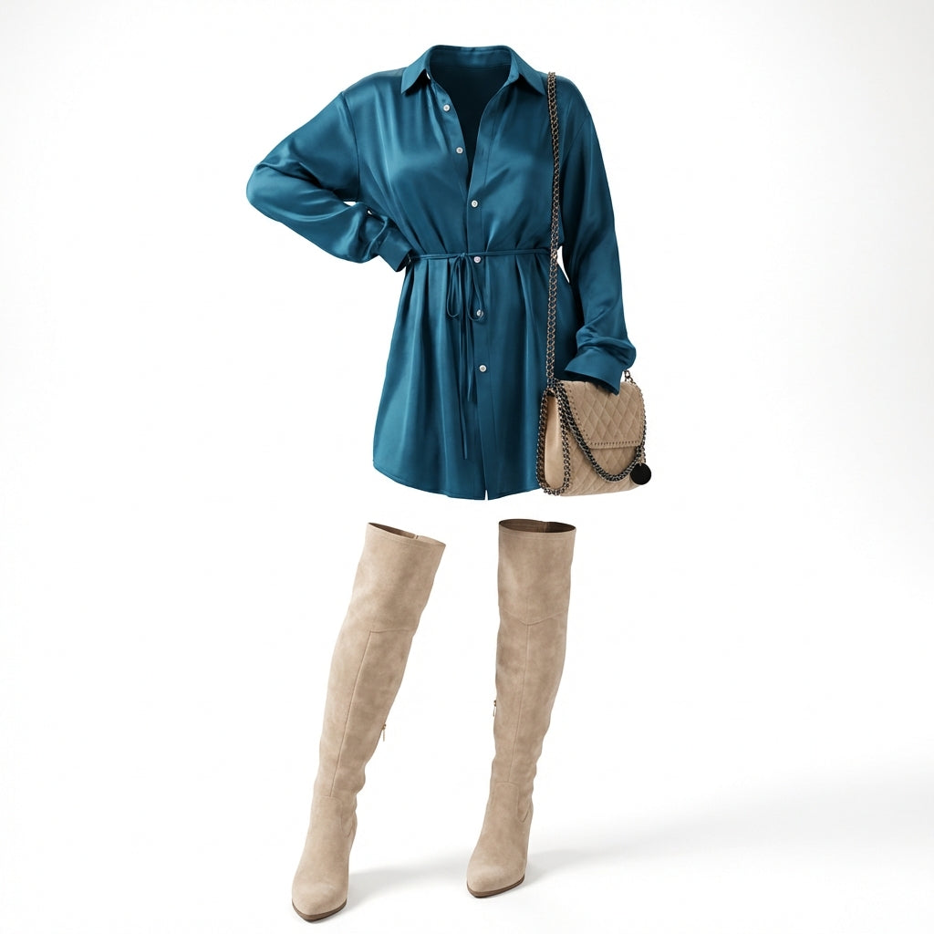 Women's Long Sleeve Jumpsuit With Button Fashion Shirt Dress