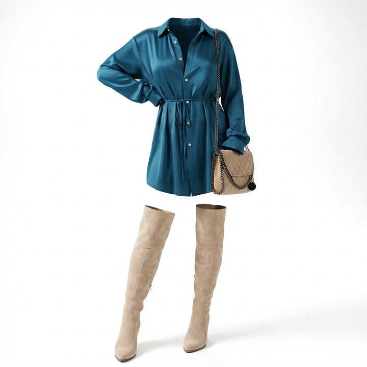 Women's Long Sleeve Jumpsuit With Button Fashion Shirt Dress