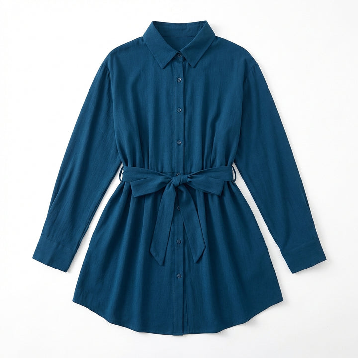 Women's Long Sleeve Jumpsuit With Button Fashion Shirt Dress