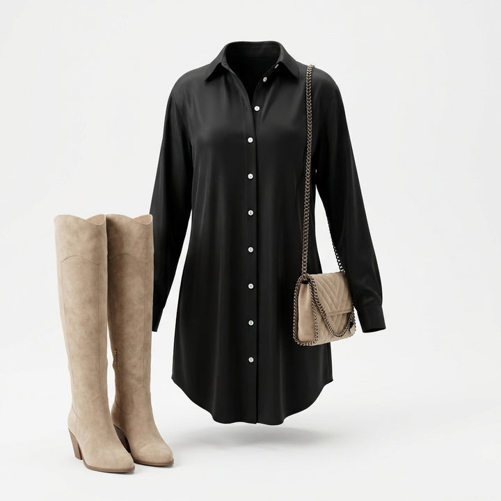 Women's Long Sleeve Jumpsuit With Button Fashion Shirt Dress