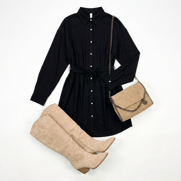 Women's Long Sleeve Jumpsuit With Button Fashion Shirt Dress