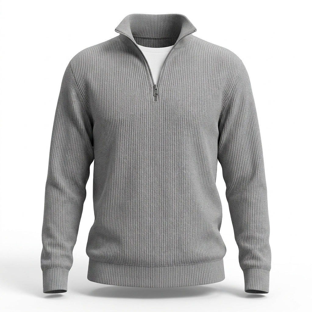 Corduroy Zipper Stand Collar Sweatshirt Fashion Warm Solid Color Long Sleeve Top Men's Casual Polo Shirt Clothing